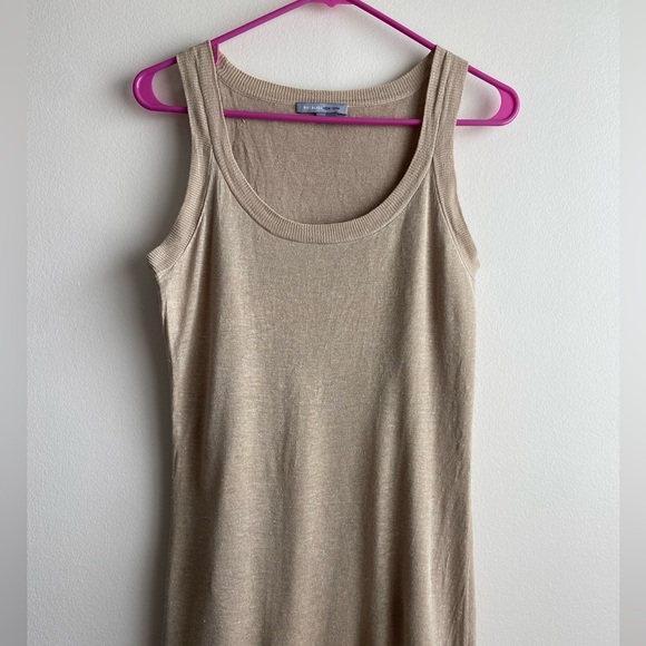 Bill Blass linen jersey dress size XS tan color midi length - Picture 3 of 13